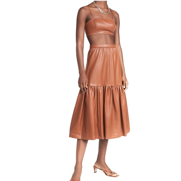 NEW STAUD BROWN FAUX LEATHER BANDEAU CROP TOP - Picture 7 of 8